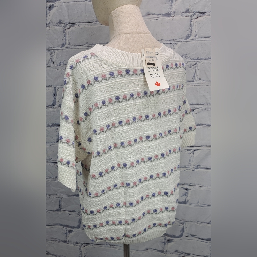 NWT Jordano Women's Sweater Cottagecore Floral Crewneck S/S Knit Oversized Large - Picture 9 of 13